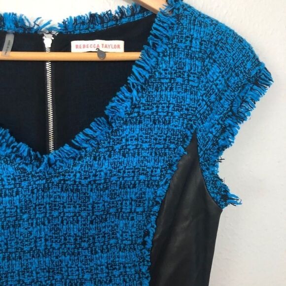 Rebecca Taylor blue and black tweed leather dress SZ 4 - Picture 6 of 10